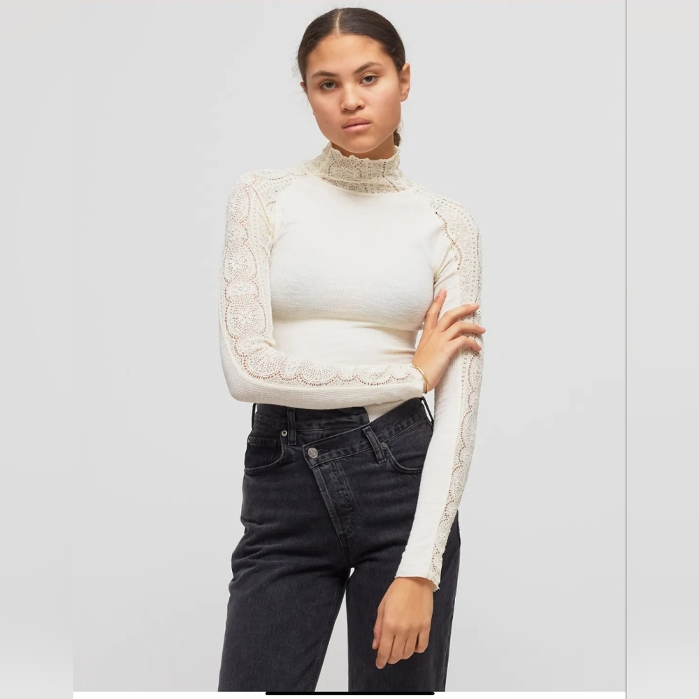 Free People Cream Lace Sleeve Blouse - Picture 7 of 12